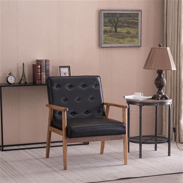A款复古的现代木质 单人沙发椅，黑色PU （75x69x84CM）-22