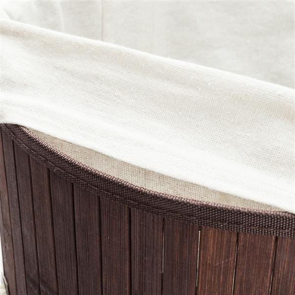 圆桶式折叠脏衣篮含盖子（竹质）-深棕色-19