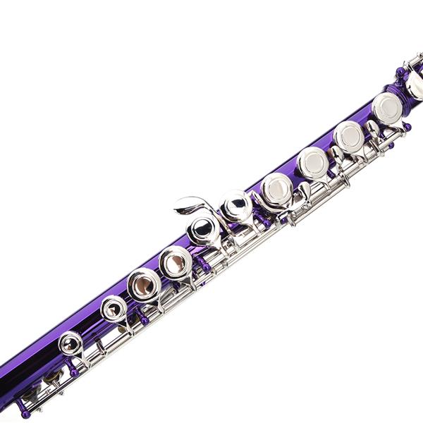 紫色16孔C调闭孔白铜长笛+通条棒+清洁布+润滑剂+螺丝刀-18