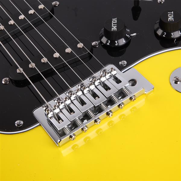 ST黑护板电吉他(黄色)+音响+包+背带+拨片+摇把+连接线+扳手工具-7