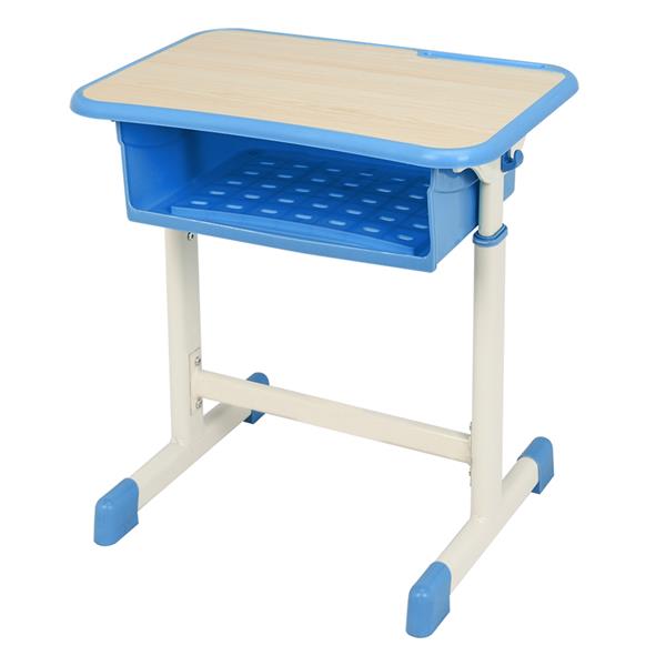 学生桌椅套装B款 白烤漆 木纹面 蓝色塑料【60x40x(63-75)cm】-12