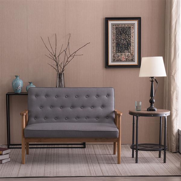 A款复古的现代木质 双人沙发椅 休闲椅 浅灰色布料 【126 x 75 x 83.5cm】-12