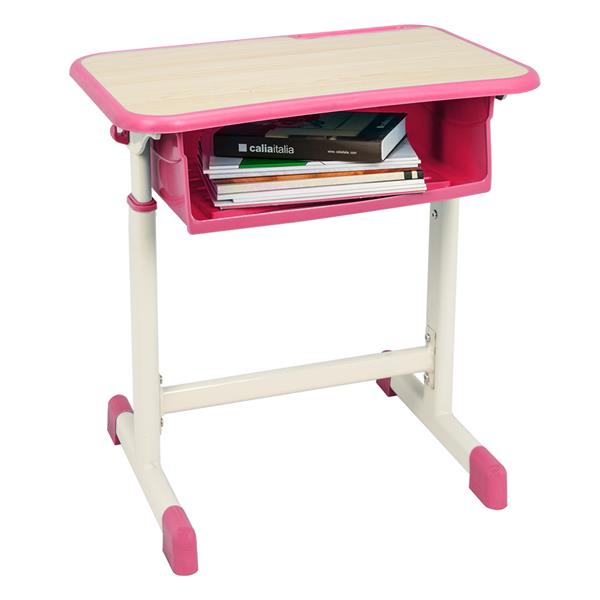 学生桌椅套装B款 白烤漆 木纹面 粉色塑料【60x40x(63-75)cm】-15