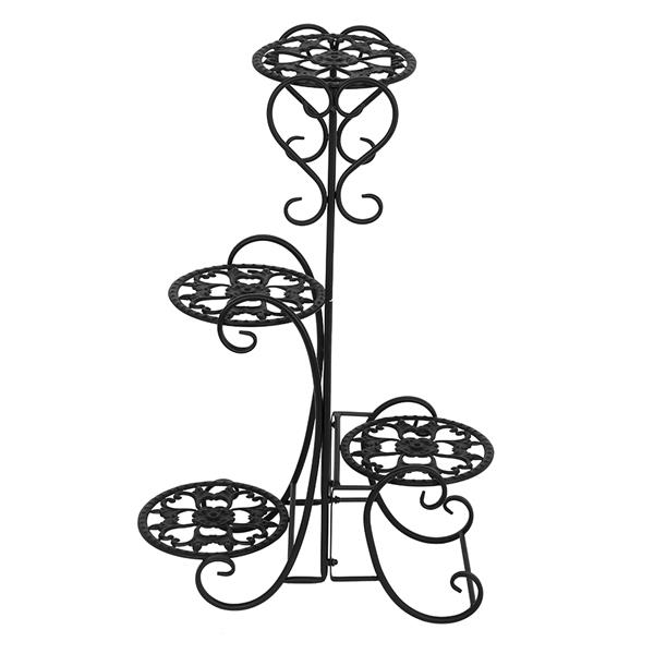 一个装黑色烤漆32.3英寸高 4个圆形盆栽位植物架（MR-HJ001 带配件）-1