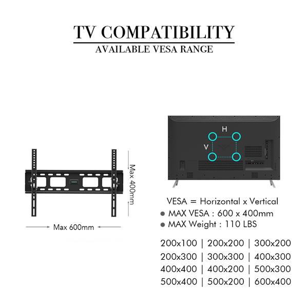 32-70"电视架TMW600承重50kg / 最大VESA400*600 / 向下10°带水平泡-15