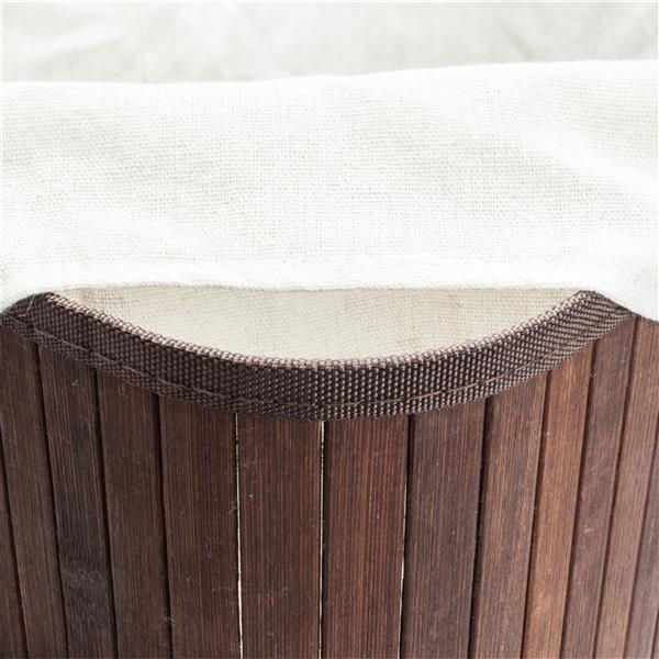 单格折叠脏衣篮含盖子（竹质）-深棕色-19