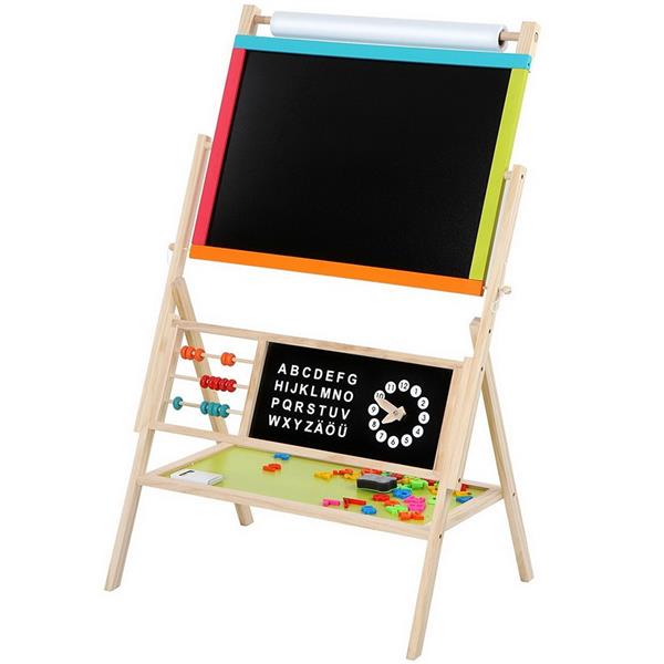 【TS】木质玩具：多功能教学画架 配黑板/彩色粉笔/黑白板擦/卷纸/算珠 W12B103-3