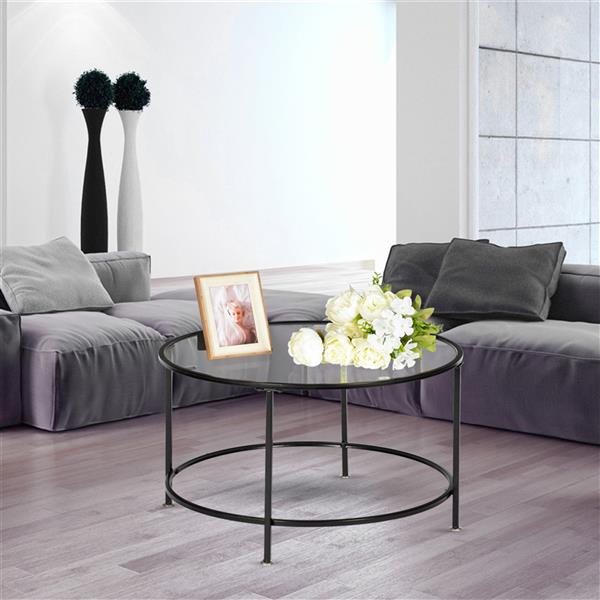 黑色2层5mm厚钢化玻璃台面圆形铁艺咖啡桌（HT-JJ009）-17