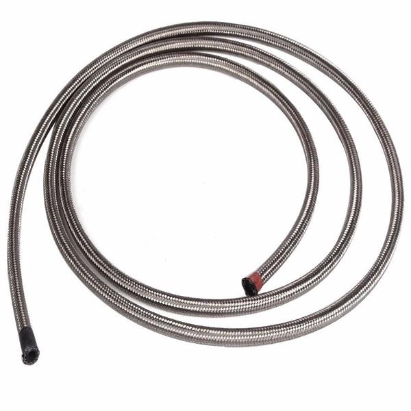 6AN 15ft Universal Stainless Steel Nylon Braided Fuel Hose Silver-3