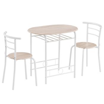橡木PVC 白色烤漆  情侣弯背早餐桌 （一桌两椅）【80x53x76cm】