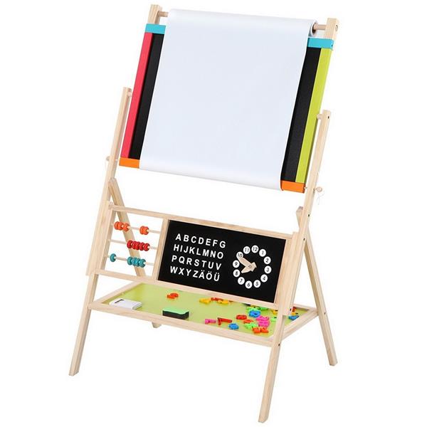 【TS】木质玩具：多功能教学画架 配黑板/彩色粉笔/黑白板擦/卷纸/算珠 W12B103-4
