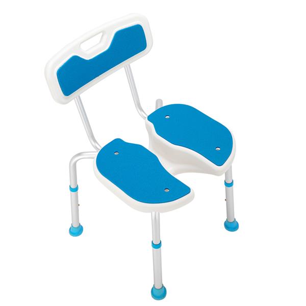 【WH】铝合金升降镂空洗澡椅 6档 / PE坐凳 / 橡胶脚垫/带靠背   蓝白色-12