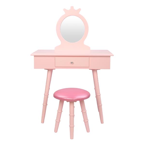 儿童单镜单抽圆脚梳妆台-粉红色-5