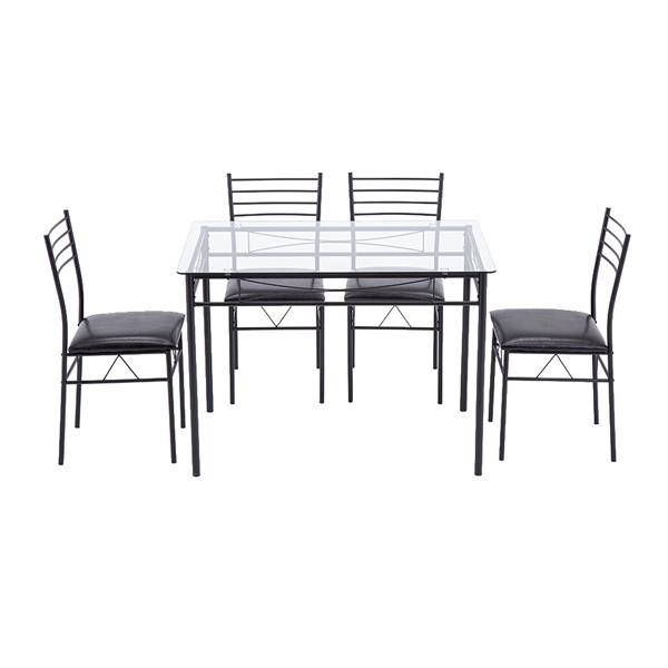 铁艺玻璃餐桌椅 黑色  一桌四椅 PU软垫 【110x70x76cm】-5