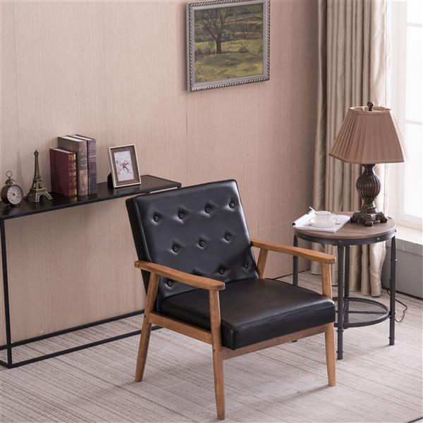 A款复古的现代木质 单人沙发椅，黑色PU （75x69x84CM）-21