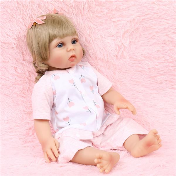 【KRT】全胶仿真娃娃：18英寸 粉白小花睡衣婴儿-15