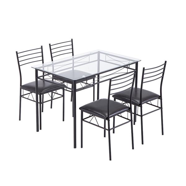 铁艺玻璃餐桌椅 黑色  一桌四椅 PU软垫 【110x70x76cm】-9