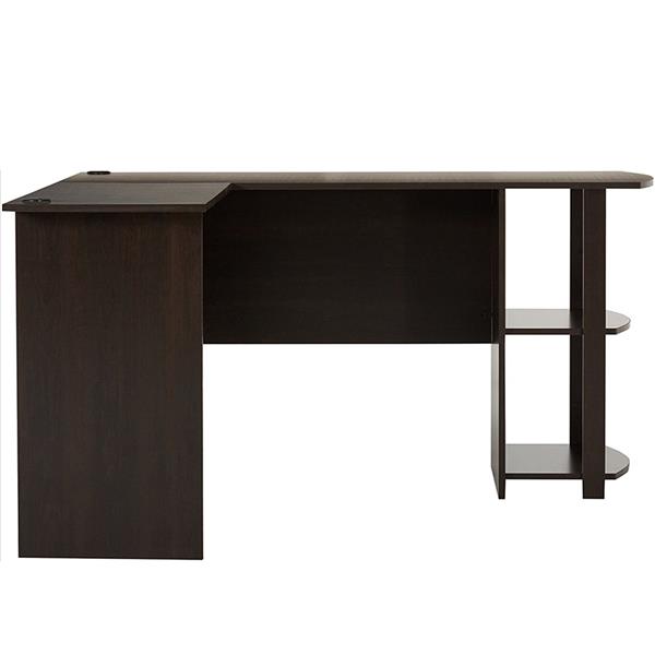 L型木质电脑办公桌，2层置物层-深棕色-3