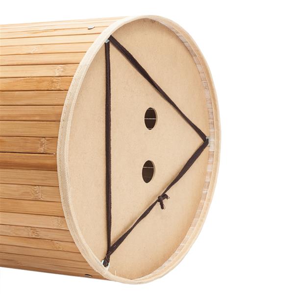 圆桶式折叠脏衣篮含盖子（竹质）-原木色-12