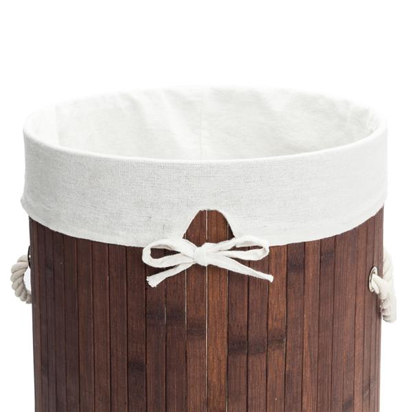 圆桶式折叠脏衣篮含盖子（竹质）-深棕色-15