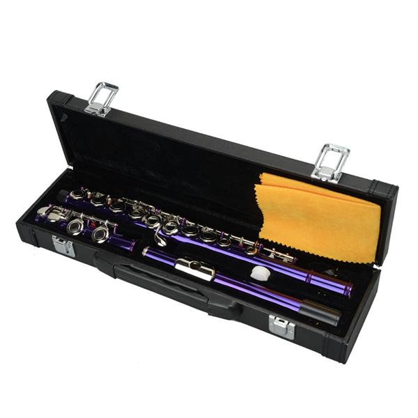 紫色16孔C调闭孔白铜长笛+通条棒+清洁布+润滑剂+螺丝刀-5