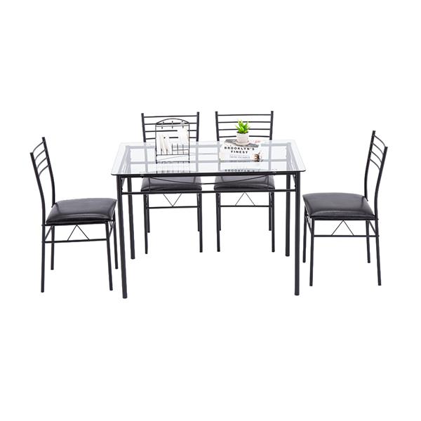铁艺玻璃餐桌椅 黑色  一桌四椅 PU软垫 【110x70x76cm】-7