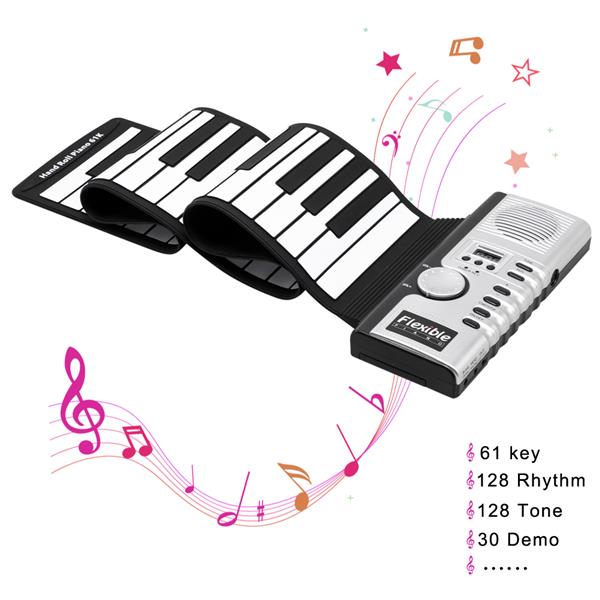 61键便携式手卷钢琴带喇叭硅胶电子琴-2