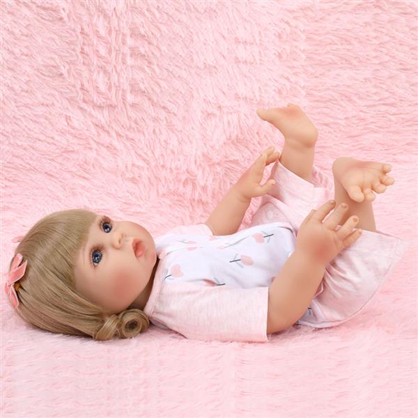 【KRT】全胶仿真娃娃：18英寸 粉白小花睡衣婴儿-5