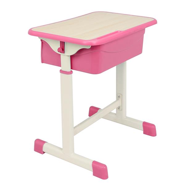 学生桌椅套装B款 白烤漆 木纹面 粉色塑料【60x40x(63-75)cm】-13