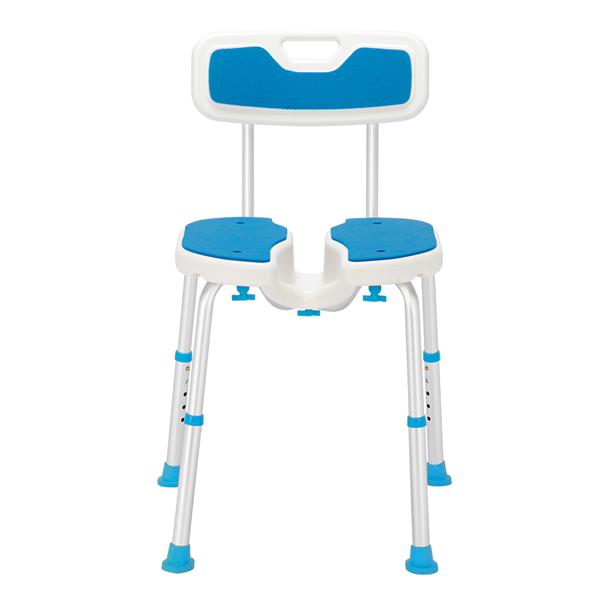 【WH】铝合金升降镂空洗澡椅 6档 / PE坐凳 / 橡胶脚垫/带靠背   蓝白色-7