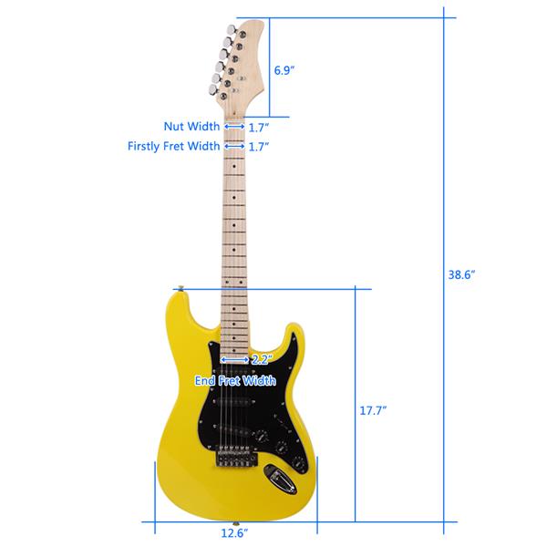 ST黑护板电吉他(黄色)+音响+包+背带+拨片+摇把+连接线+扳手工具-18