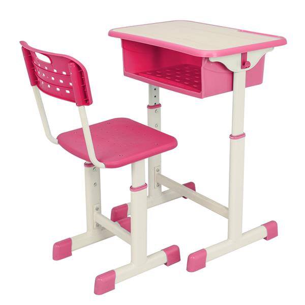学生桌椅套装B款 白烤漆 木纹面 粉色塑料【60x40x(63-75)cm】-10