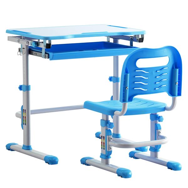 学生桌椅套装C款 白烤漆 白色面 蓝色塑料【70x38x(52-74)cm】-5