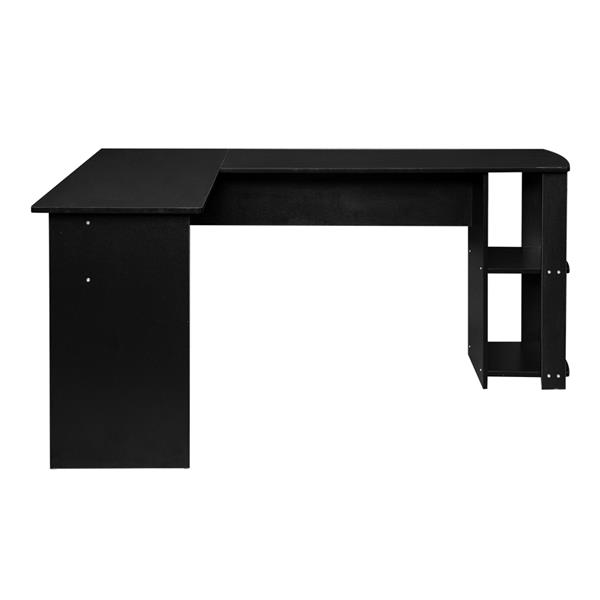 L型木质电脑办公桌带2层置物层-黑色 【DC】-5