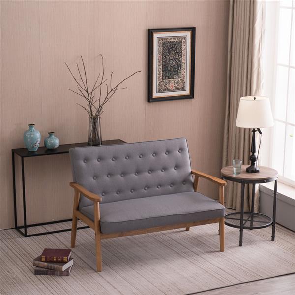 A款复古的现代木质 双人沙发椅 休闲椅 浅灰色布料 【126 x 75 x 83.5cm】-23