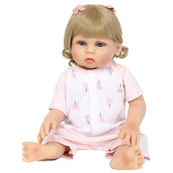 【KRT】全胶仿真娃娃：18英寸 粉白小花睡衣婴儿