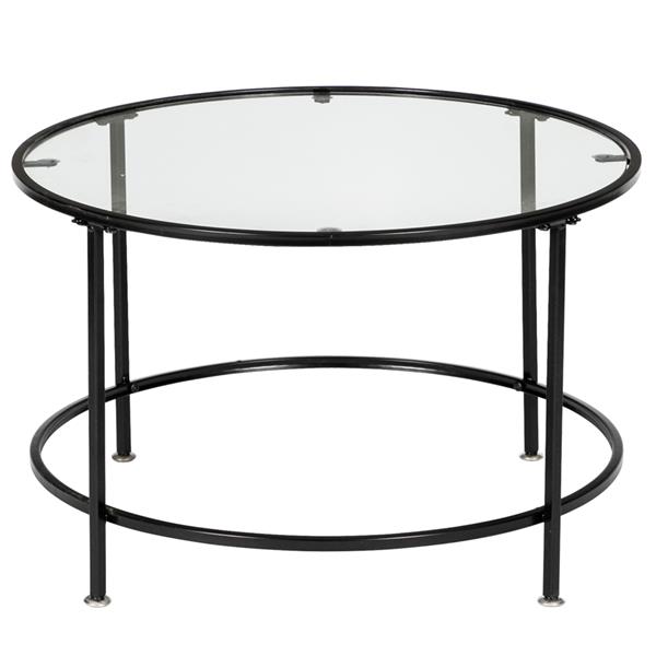 黑色2层5mm厚钢化玻璃台面圆形铁艺咖啡桌（HT-JJ009）-2
