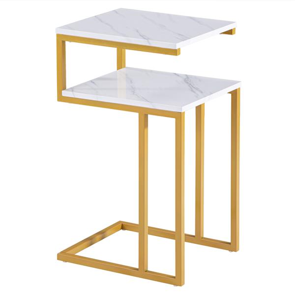 C型边桌  双层 金色 大理石贴纸【42x35.5x71cm】-9
