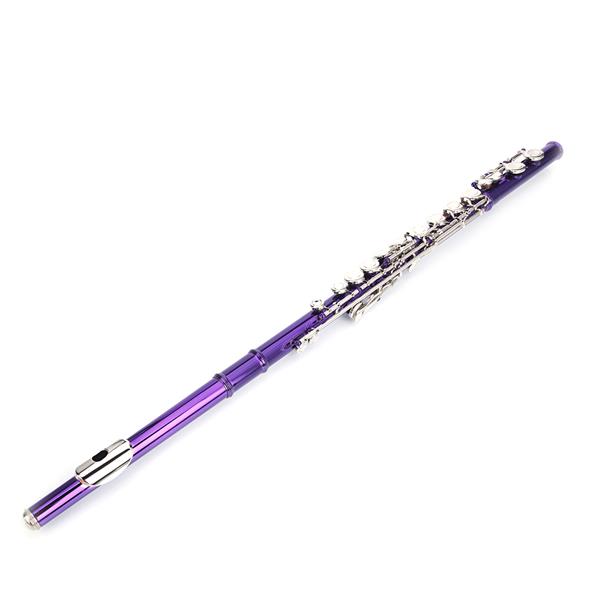 紫色16孔C调闭孔白铜长笛+通条棒+清洁布+润滑剂+螺丝刀-15