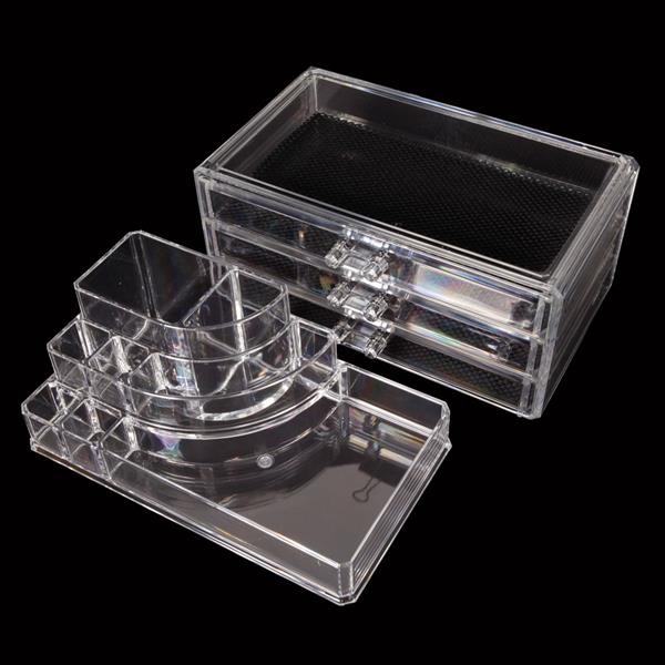 透明塑料三抽屉式化妆盒弧形2件套-1303-10