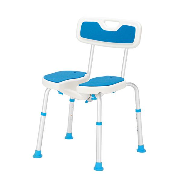 【WH】铝合金升降镂空洗澡椅 6档 / PE坐凳 / 橡胶脚垫/带靠背   蓝白色-3