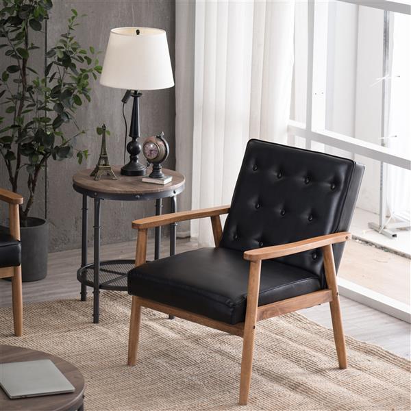 A款复古的现代木质 单人沙发椅，黑色PU （75x69x84CM）-38