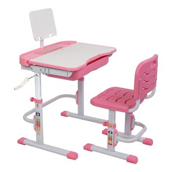 【ZTGM】80CM手摇升降桌面可倾斜儿童学习桌椅 粉色（带阅读架不带台灯）
