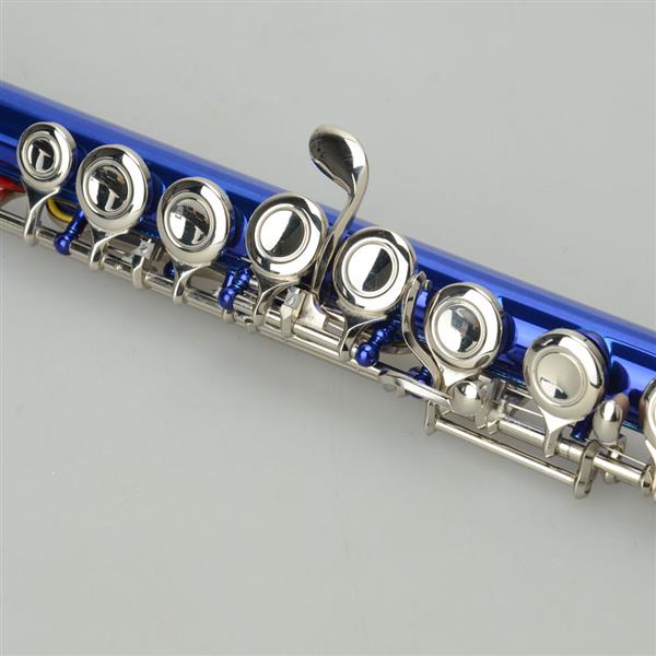 蓝色16孔C调闭孔白铜长笛+通条棒+清洁布+润滑剂+螺丝刀-7