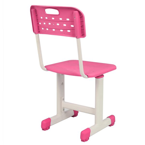 学生桌椅套装B款 白烤漆 木纹面 粉色塑料【60x40x(63-75)cm】-3