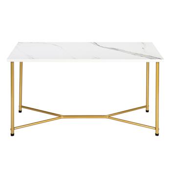 HODELY 白色单层1.5cm厚密度板仿大理石方形桌面金色桌脚铁艺咖啡桌（HT-JJ019）