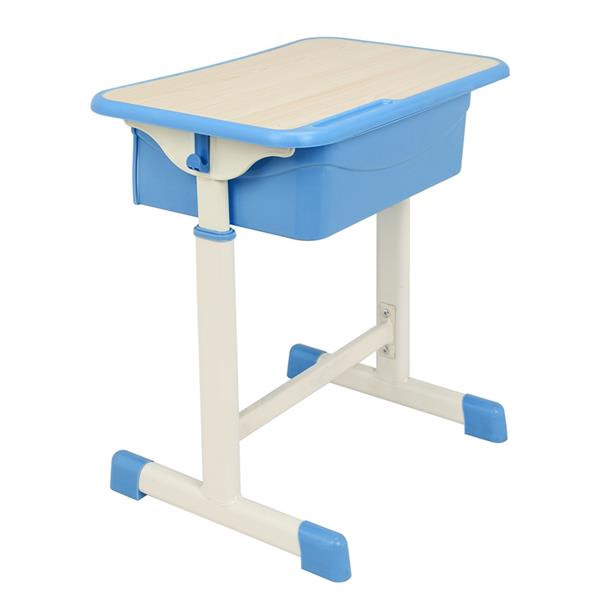 学生桌椅套装B款 白烤漆 木纹面 蓝色塑料【60x40x(63-75)cm】-7