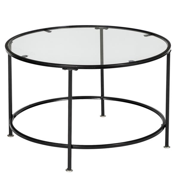 HODELY 36"黑色2层5mm厚钢化玻璃台面圆形铁艺咖啡桌（HT-JJ020）-1