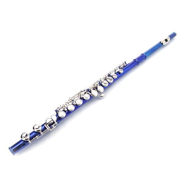 蓝色16孔C调闭孔白铜长笛+通条棒+清洁布+润滑剂+螺丝刀-10