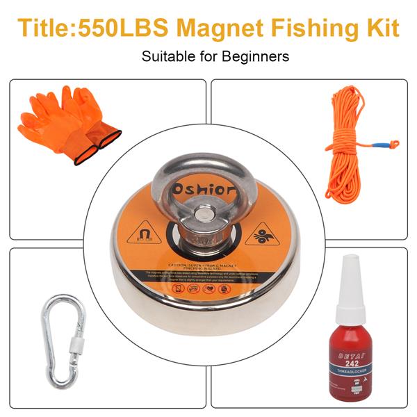 550LB 打捞磁套组 橙色 磁铁+绳子+手套+胶水-15